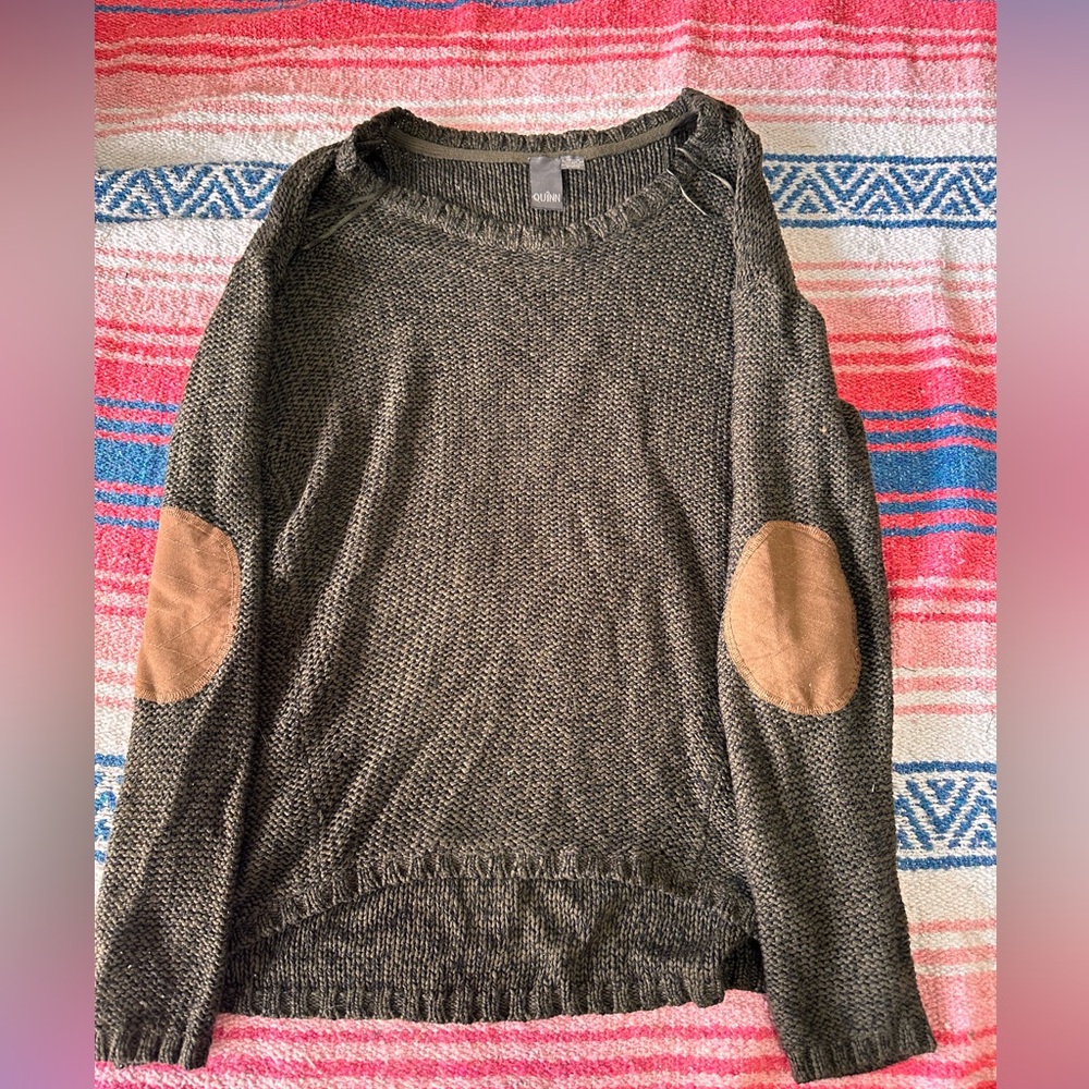 Green stitched sweater with leather elbows